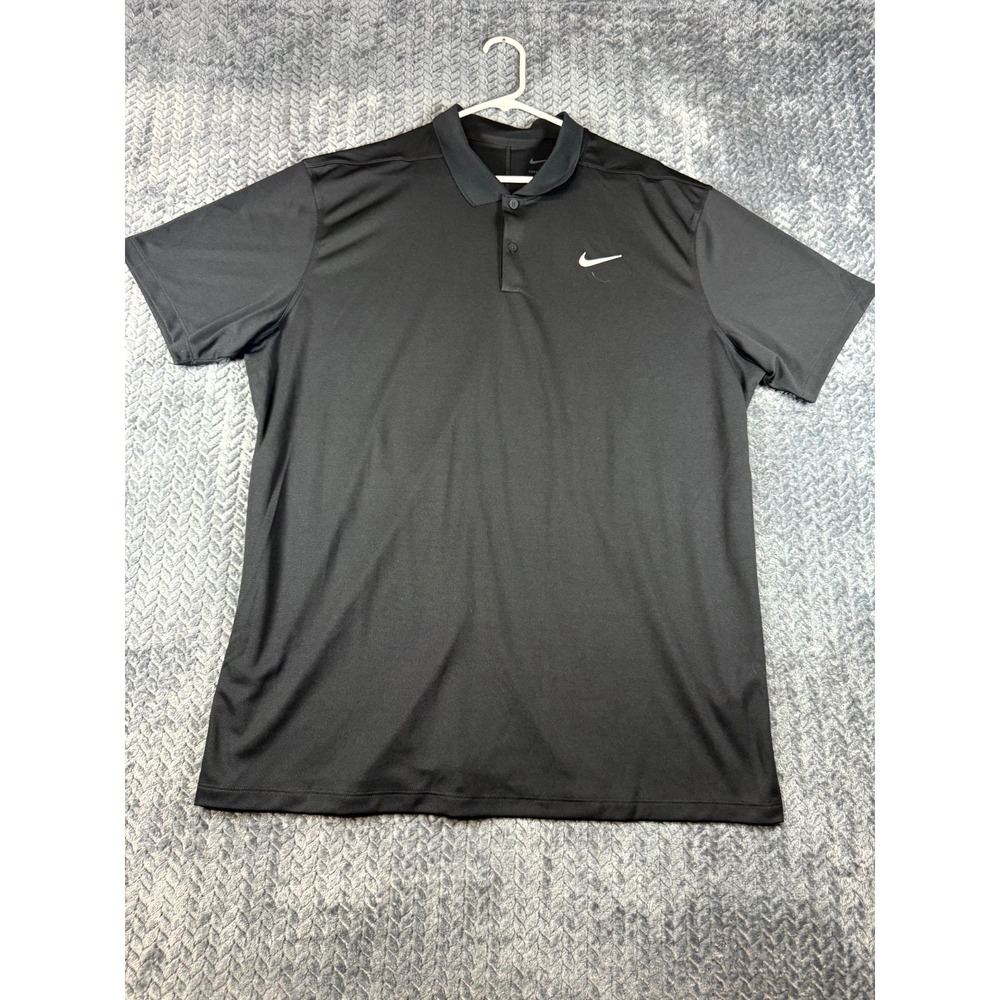 Nike Polo Shirt Mens XL Black Dri Fit Logo Performance Golf Tennis Athleisure
